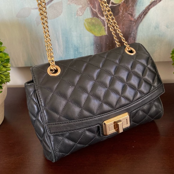 MICHAEL KORS HANNAH QUILTED🖤BLACK🖤LEATHER GOLD CHAIN SHOULDER/CROSSBODY🌟EUC🌟 - Picture 4 of 17